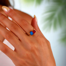 Load image into Gallery viewer, Toi Et Moi Double Birthstone Ring - Sterling Silver Heart &amp; Baguette Design