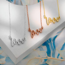 Load image into Gallery viewer, Dainty Love Necklace by SilverGoldandRose - 3D Design in Sterling Silver, Gold &amp; Rose Gold