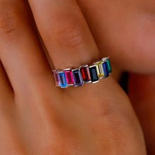 Load image into Gallery viewer, Baguette Gemstone Ring | Adjustable Birthstone Jewelry in Sterling Silver