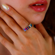 Load image into Gallery viewer, Baguette Gemstone Ring | Adjustable Birthstone Jewelry in Sterling Silver