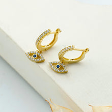 Load image into Gallery viewer, Evil Eye Huggie Hoops in 925 Sterling Silver