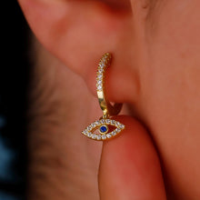 Load image into Gallery viewer, Evil Eye Huggie Hoops in 925 Sterling Silver