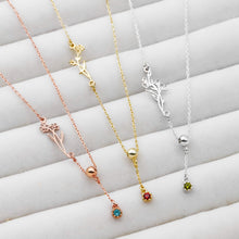 Load image into Gallery viewer, Luxe Bloom Birth Flower Necklace - Personalized Gold &amp; Silver Lariat with Gemstone Drop