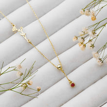 Load image into Gallery viewer, Luxe Bloom Birth Flower Necklace - Personalized Gold &amp; Silver Lariat with Gemstone Drop