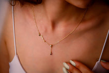 Load image into Gallery viewer, Luxe Bloom Birth Flower Necklace - Personalized Gold &amp; Silver Lariat with Gemstone Drop