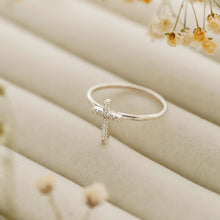 Load image into Gallery viewer, 925 Sterling Silver Cross Ring | Dainty Diamond Accent Jewelry by SilverGoldandRose