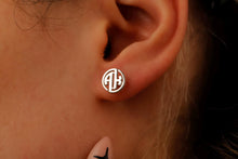 Load image into Gallery viewer, Custom Circle Monogram Earrings - Dazzling Sterling Silver Initials Studs