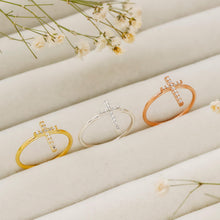 Load image into Gallery viewer, 925 Sterling Silver Cross Ring | Dainty Diamond Accent Jewelry by SilverGoldandRose