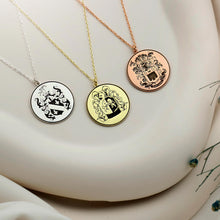 Load image into Gallery viewer, Heraldic Haven Custom Family Crest Necklace - Engraved Personalized Coat of Arms Pendant