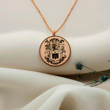 Load image into Gallery viewer, Heraldic Haven Custom Family Crest Necklace - Engraved Personalized Coat of Arms Pendant