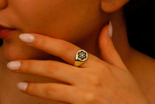 Load image into Gallery viewer, 14K Gold Flower of Life Signet Ring - Stunning Sterling Silver Jewelry