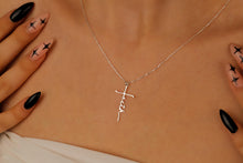 Load image into Gallery viewer, Personalized Faith Cross Name Necklace in Sterling Silver – Perfect Baptism Gift