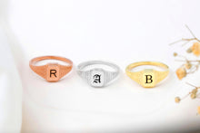 Load image into Gallery viewer, Personalized Silver Hexagon Signet Ring with Custom Initial Engraving