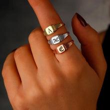 Load image into Gallery viewer, Personalized Initial Signet Ring in 14K Gold, Rose, and Sterling Silver