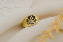 Load image into Gallery viewer, 14K Gold Flower of Life Signet Ring - Stunning Sterling Silver Jewelry