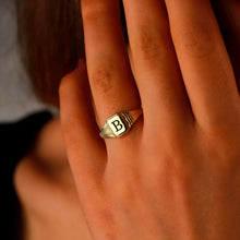 Load image into Gallery viewer, Personalized Silver Hexagon Signet Ring with Custom Initial Engraving