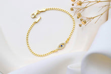 Load image into Gallery viewer, Evil Eye Charm Bracelet with Curb Chain in 925 Sterling Silver