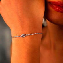 Load image into Gallery viewer, Evil Eye Charm Bracelet with Curb Chain in 925 Sterling Silver