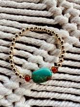 Load image into Gallery viewer, Natural Turquoise + Baltic Amber || 14K Gold Filled || Adult Stretch Bracelet
