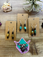 Load image into Gallery viewer, Green turquoise dangle earrings with brown shell