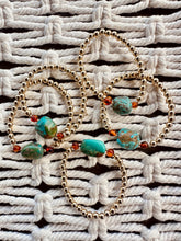 Load image into Gallery viewer, Natural Turquoise + Baltic Amber || 14K Gold Filled || Adult Stretch Bracelet