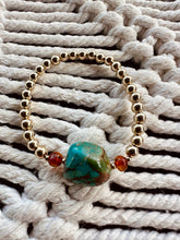 Load image into Gallery viewer, Natural Turquoise + Baltic Amber || 14K Gold Filled || Adult Stretch Bracelet