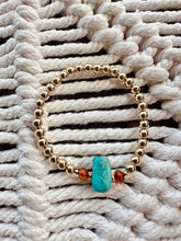 Load image into Gallery viewer, Natural Turquoise + Baltic Amber || 14K Gold Filled || Adult Stretch Bracelet
