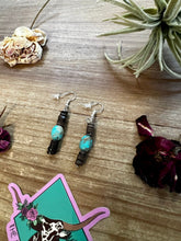 Load image into Gallery viewer, Green turquoise dangle earrings with brown shell