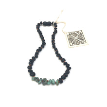 Load image into Gallery viewer, Raw Black Baltic Amber + Raw Turquoise Jasper Necklace