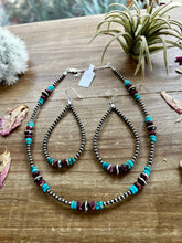 Load image into Gallery viewer, Sterling Silver Pearls choker with real turquoise and purple spiny oyster