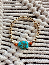 Load image into Gallery viewer, Natural Turquoise + Baltic Amber || 14K Gold Filled || Adult Stretch Bracelet