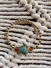 Load image into Gallery viewer, Natural Turquoise + Baltic Amber || 14K Gold Filled || Adult Stretch Bracelet