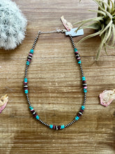 Load image into Gallery viewer, Sterling Silver Pearls choker with real turquoise and purple spiny oyster