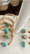 Load image into Gallery viewer, Natural Turquoise + Baltic Amber || 14K Gold Filled || Adult Stretch Bracelet