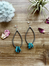 Load image into Gallery viewer, Long teardrop earrings Sterling silver pearls and teardrop turquoise