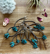 Load image into Gallery viewer, Long teardrop earrings Sterling silver pearls and teardrop turquoise