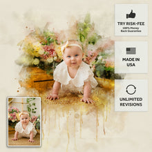 Load image into Gallery viewer, Newborn Baby Watercolor Portrait Custom Wall Art