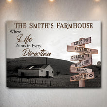 Load image into Gallery viewer, Where Life Points In Every Direction Family Farmhouse Names Sign