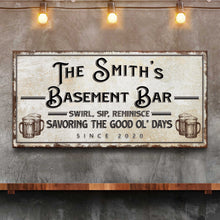 Load image into Gallery viewer, Swirl, Sip, Reminisce Basement Bar Sign