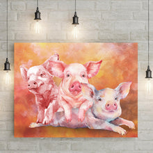 Load image into Gallery viewer, Three Baby Pigs Watercolor Canvas Wall Art