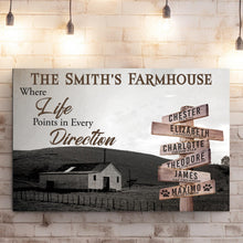 Load image into Gallery viewer, Where Life Points In Every Direction Family Farmhouse Names Sign