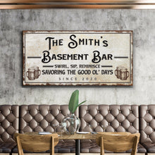 Load image into Gallery viewer, Swirl, Sip, Reminisce Basement Bar Sign