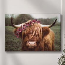 Load image into Gallery viewer, Retro Floral Crown Highland Cow Canvas Wall Art