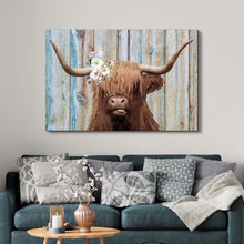Load image into Gallery viewer, Highland Cow Rustic Painting Canvas Wall Art