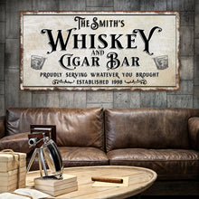 Load image into Gallery viewer, Personalized Whiskey and Cigar Bar Sign