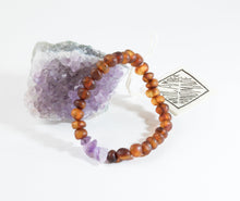 Load image into Gallery viewer, Raw Cognac Baltic Amber + Raw Amethyst || Adult Bracelet