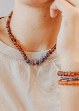 Load image into Gallery viewer, Raw Cognac Baltic Amber + Raw Amethyst || Necklace