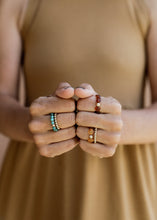Load image into Gallery viewer, Raw Cognac Baltic Amber + 14K Gold Filled Beaded Ring Stack
