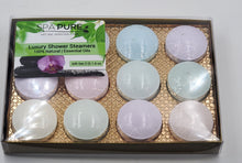 Load image into Gallery viewer, 12 Aromatherapy Shower Steamers - NEWEST - Most Popular scents - 100% Essential Oil Blends - individually wrapped 1.6 oz each