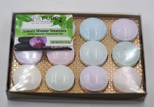 Load image into Gallery viewer, 12 Aromatherapy Shower Steamers - NEWEST - Most Popular scents - 100% Essential Oil Blends - individually wrapped 1.6 oz each